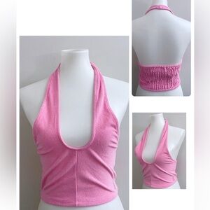 Juicy Couture Pink Halter Crop top Jeweled Juicy Logo